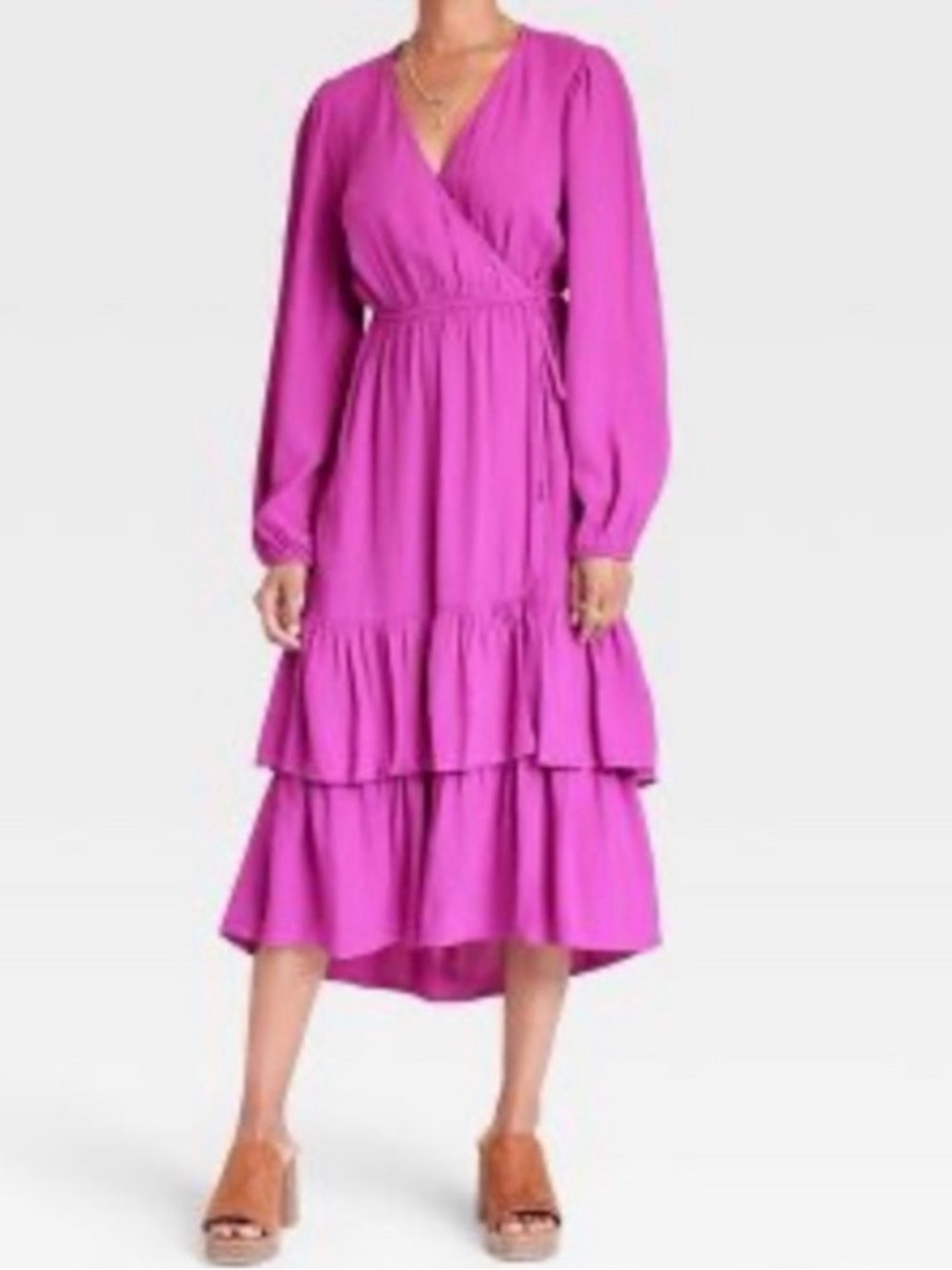 Discontinued Knox Rose Fuchsia Wrap Tiered Midi Dress